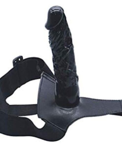 black silicone strap on dildo with harness