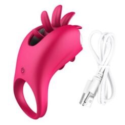 2 in 1 vibrating tongue licking usb charging penis ring for men
