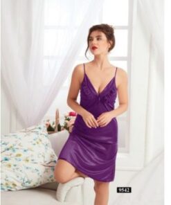 Satin Short Nighty Free Size-Purple