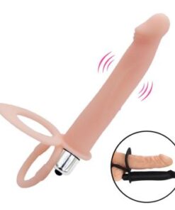 Double Penetration Vibrating Anal Strapon Dildo India -Flesh
