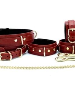 Hand Made 7 Piece Bondage Set Leather BDSM Restraints for Submissive-Tango Red